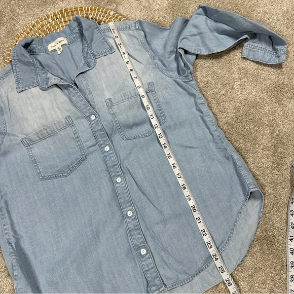 Cloth & Stone Long Sleeve Point Collar Chambray Denim Shirt Button Front Blue L - Picture 16 of 16